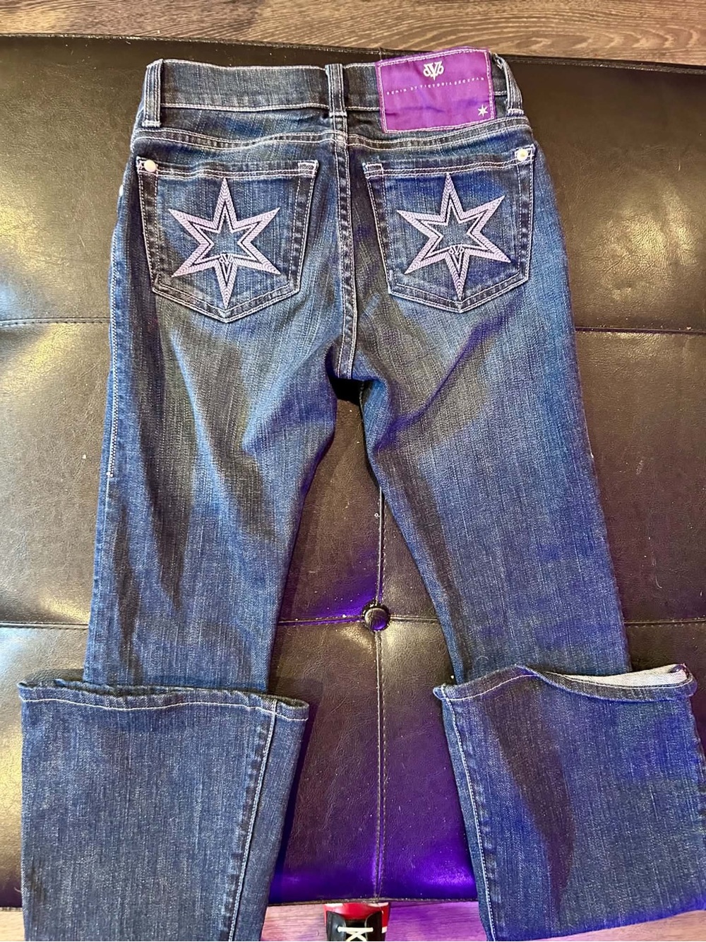 Victoria Beckham Dark Blue Flare Jeans with Star Pocket Embroidery